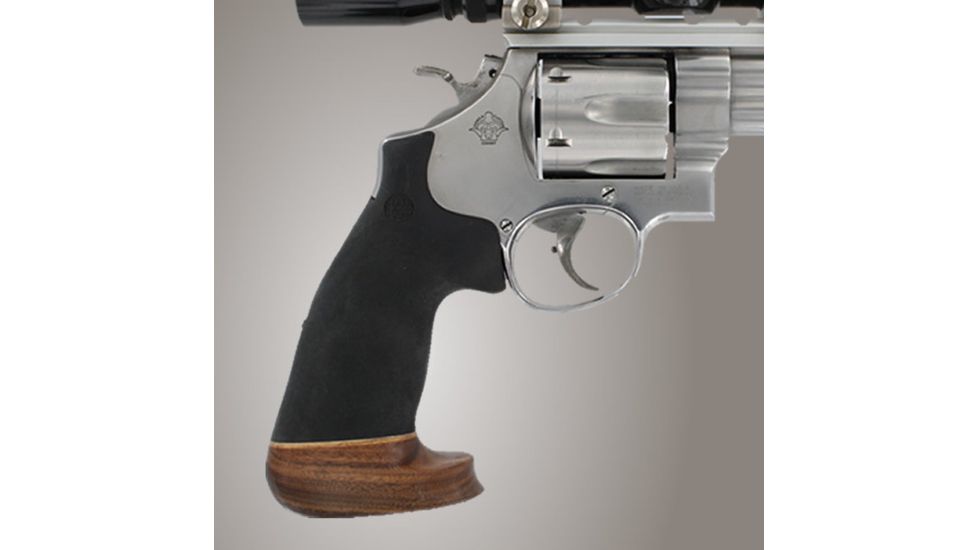 Hogue S&amp;W N Round Butt Conversion Rubber Monogrip W/Wood Big Butt, No Finger Grooves 25016
