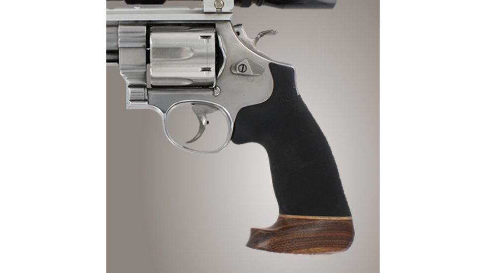 Hogue S&amp;W N Round Butt Conversion Rubber Monogrip W/Wood Big Butt, No Finger Grooves 25016
