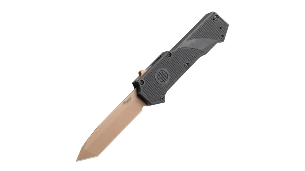 Hogue Sig Compound Emperor Scorpion OTF Automatic Folding Knife, 3.5in, CPM S30V Stainless, Tanto Blade, FDE PVD, Solid Black G10 Handle, 36020