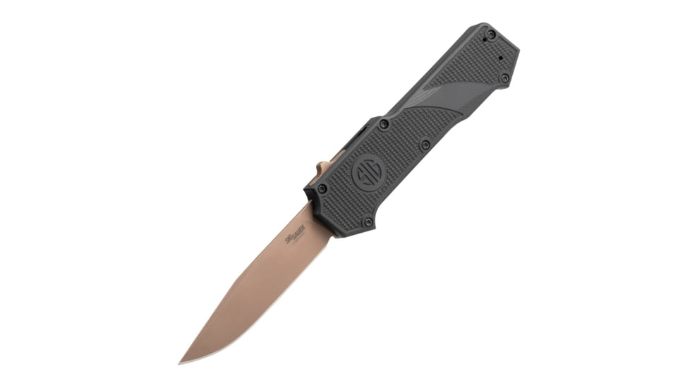 Hogue Sig Compound Emperor Scorpion OTF Automatic Folding Knife, 3.5in, CPM S30V Stainless, Clip Point Blade, FDE PVD, Solid Black G10 Handle, 36030