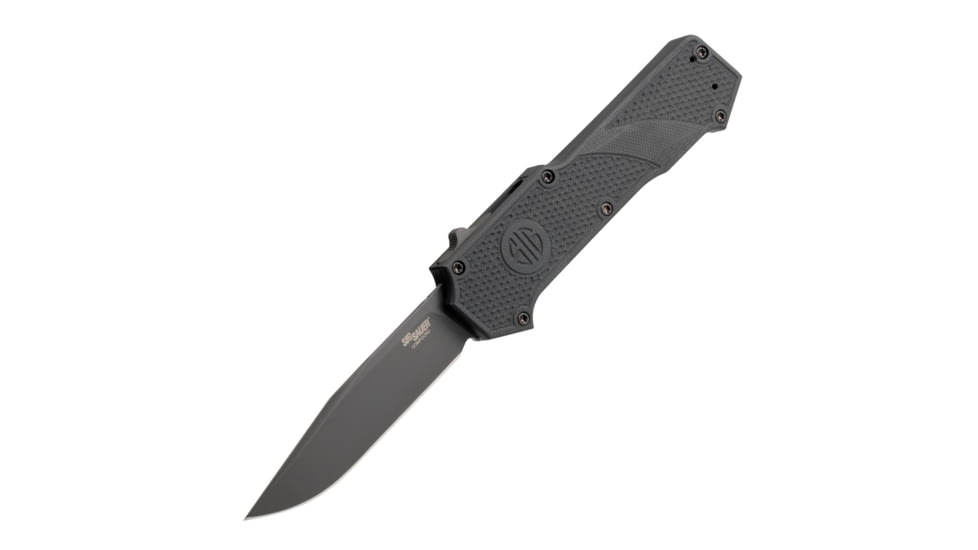 Hogue Sig Compound Tactical OTF Automatic Folding Knife, 3.5in, CPM S30V Stainless, Clip Point Blade, Grey PVD, Solid Black G10 Handle, 36032