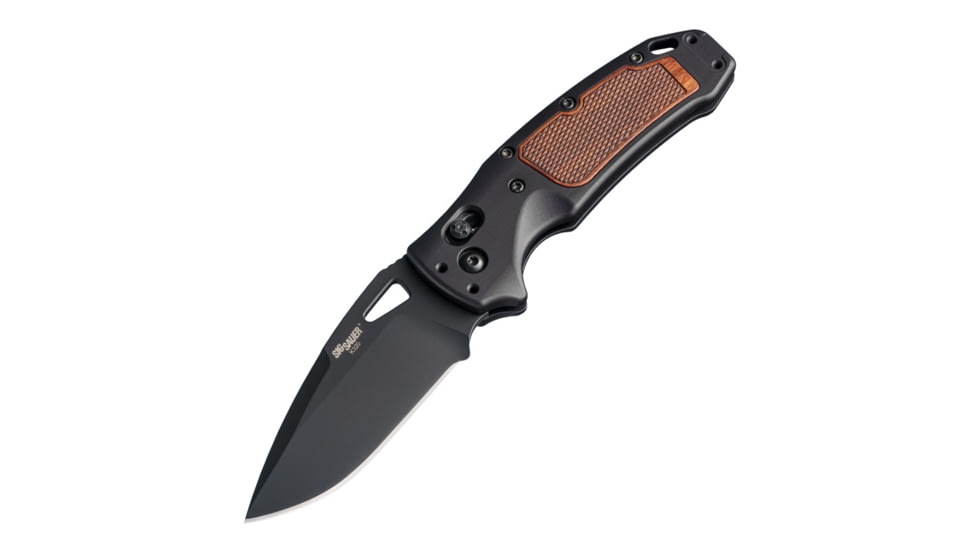 Hogue SIG K320 AXG Classic Folding Knife, 3.5in, Black Cerekote Finish, CPM-S30V, Drop Point, Black/Walnut Handle, 6061-T6 Hard-Anodized Aluminum Handle, 36377