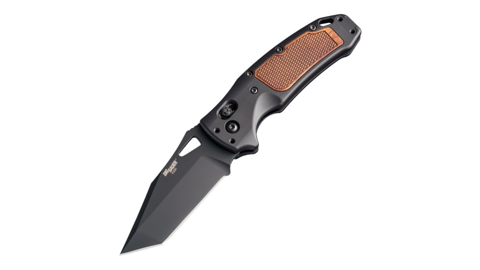 Hogue SIG K320 AXG Classic Folding Knife, 3.5in, Black Cerekote Finish, CPM-S30V, Tanto, Black/Walnut Handle, 6061-T6 Hard-Anodized Aluminum Handle, 36367