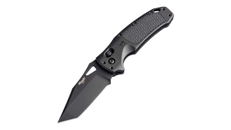 Hogue Sig K320 AXG Pro Folding Knife, 3.5in, Black Cerekote Finish, CPM-S30V, Tanto, Black Handle, 6061-T6 Hard-Anodized Aluminum Handle, 36364