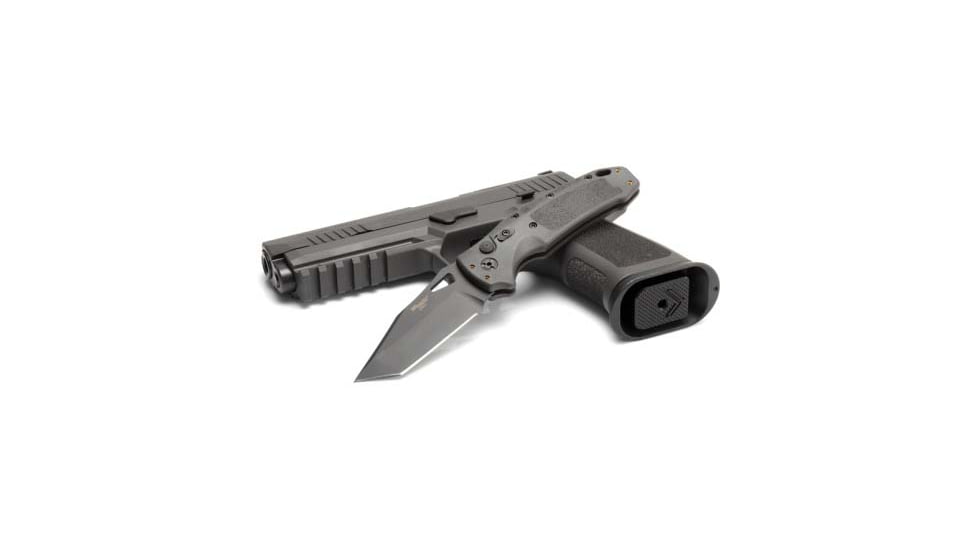 Hogue Sig K320A Automatic Folding Knife, 3.5in, CPM S30V Stainless, Tanto Blade, Black Cerakote, Grey Polymer Handle, 36322