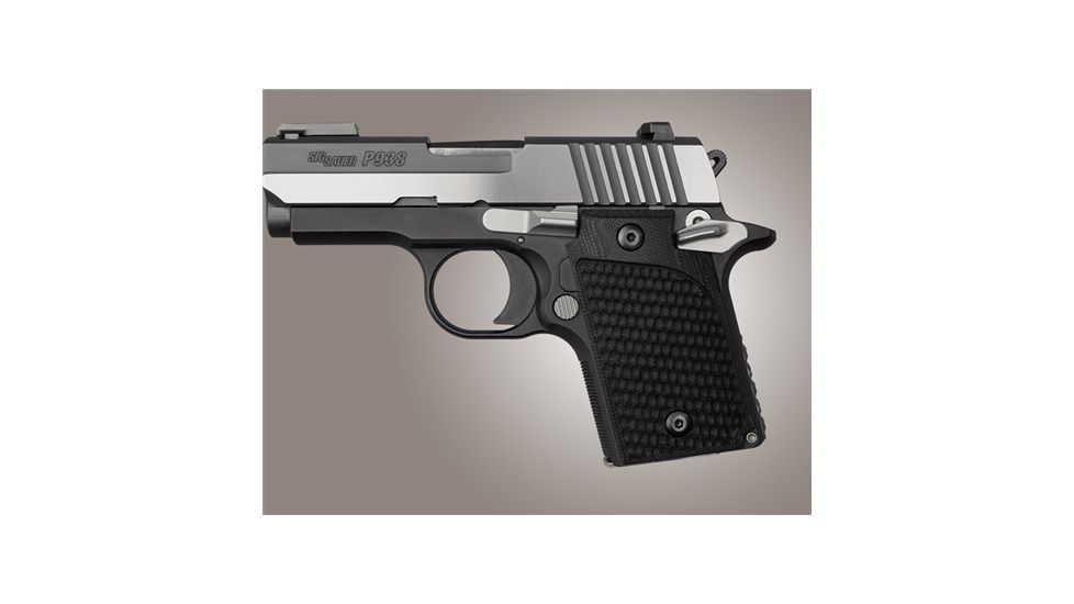 Hogue Sig P938 Rubber Grip, Ambidextrous, Pirahna G10 Solid Black 109745