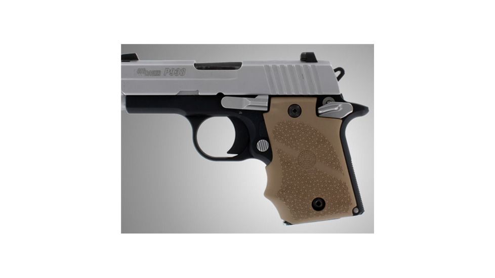 Hogue Sig P938 Rubber Grip, Ambidextrous, w/Finger Grooves Desert Tan Brown 109741