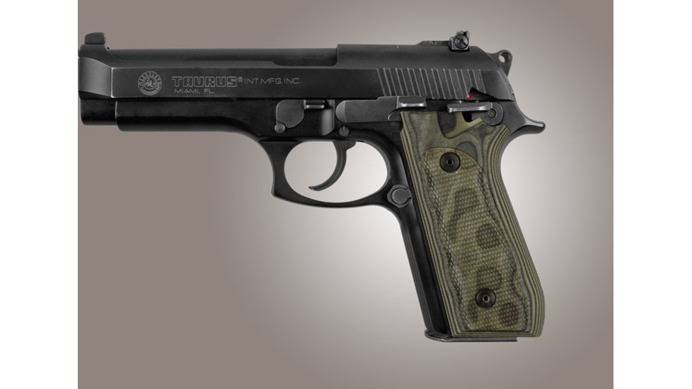 Hogue Taurus PT-99 PT-92 PT-100 PT-101 With Decocker Checkered G-10 - G-Mascus OD Green Camo 99178