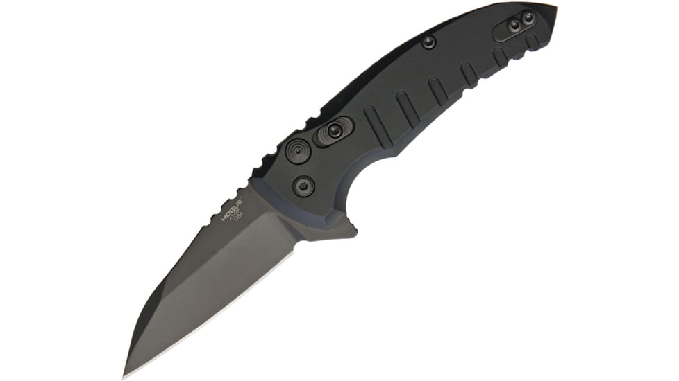 Hogue X1 Microflip Button Lock Folding Knife, 2.75 black finish 154CM stainless Wharncliffe bla, Black matte finish aluminum handle, 24166