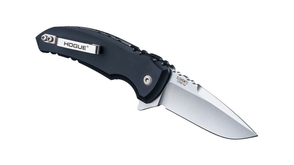 Hogue X1-Microflip Folding Knife, 2.75in Drop Point Blade, Tumble Finish Alum Frame, Matte Black 24170