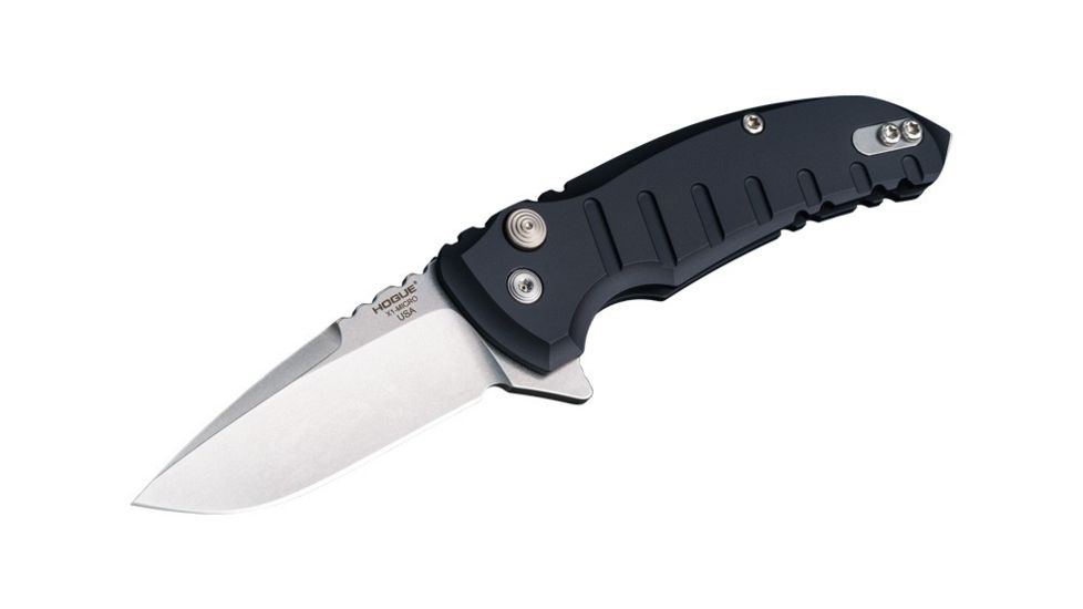 Hogue X1-Microflip Folding Knife, 2.75in Drop Point Blade, Tumble Finish Alum Frame, Matte Black 24170