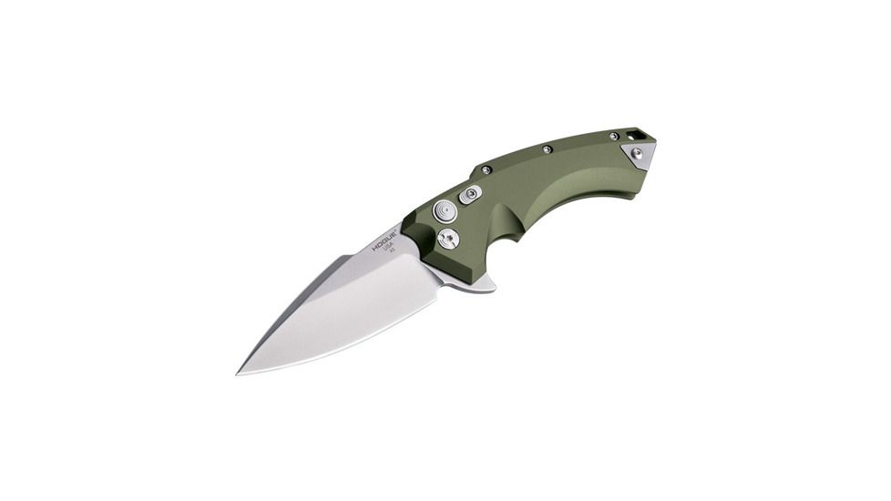 Hogue X5 Automatic Folding Knife, 4.0in, CPM 154 Stainless Steel, Spear Point Blade, Stone Tumbled, OD Green Aluminum Handle, 34551