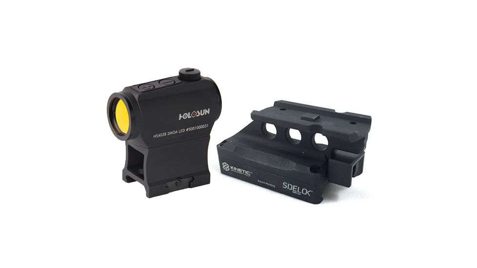 Holosun LED Red Dot Sight w/Low and Co-witness Mounts W/ Kinetic Development SIDELOK Aimpoint Micro Mount Lower 1/3 Co-Witness, Black