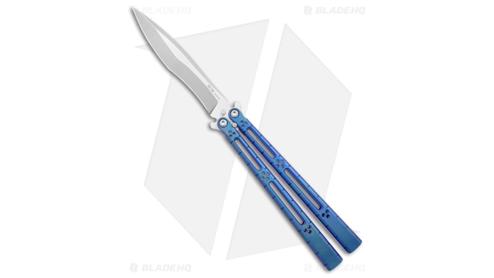 Hom Design I-Basilisk Channel Butterfly Folding Knife, 4.50in, CPM S35VN, Drop Point Blade, Titanium, Blue Handle, Blue/Gray, 9.875 inch, BHQ-175601