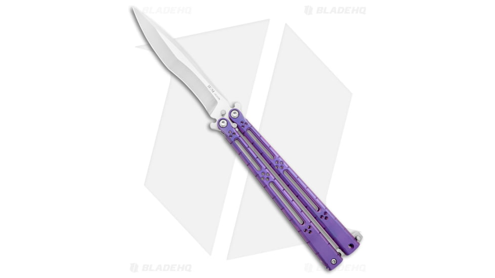 Hom Design I-Basilisk Channel Butterfly Folding Knife, 4.50in, CPM S35VN, Drop Point Blade, Titanium, Purple Handle, Purple/Silver, 9.875 inch, BHQ-175606