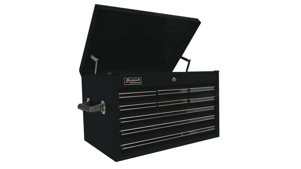 Homak 27in Professional Extended Top Chest w/ 9 Drawers, Black BK02027901