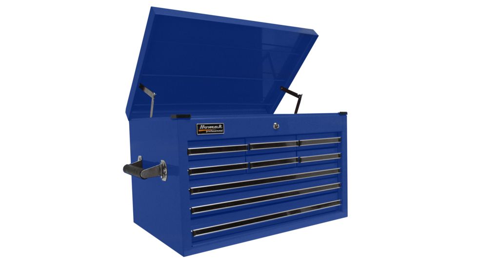 Homak 27in Professional Extended Top Chest w/ 9 Drawers, Blue BL02027901