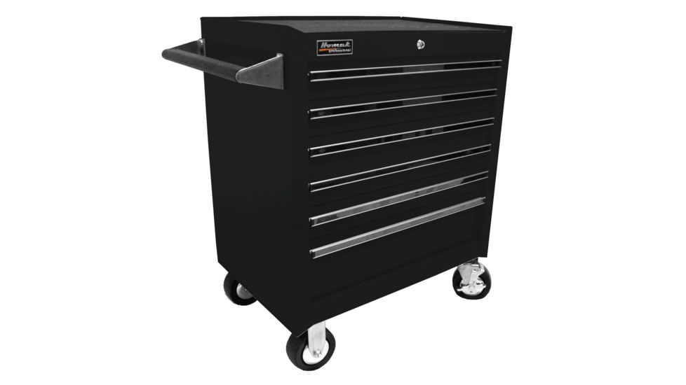 Homak 27in Professional Rolling Cabinet w/ 6 Drawers, Black BK04062601