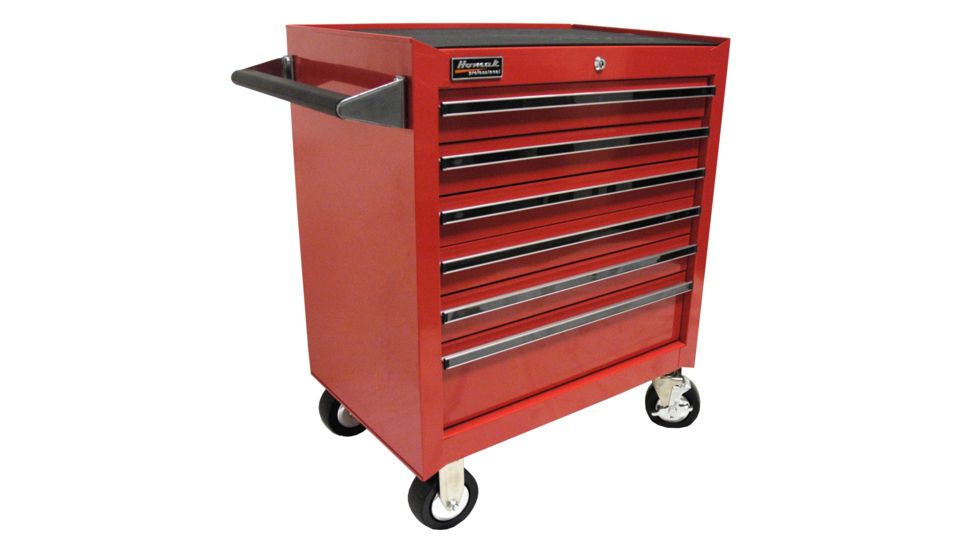 Homak 27in Professional Rolling Cabinet w/ 6 Drawers, Red RD04062601