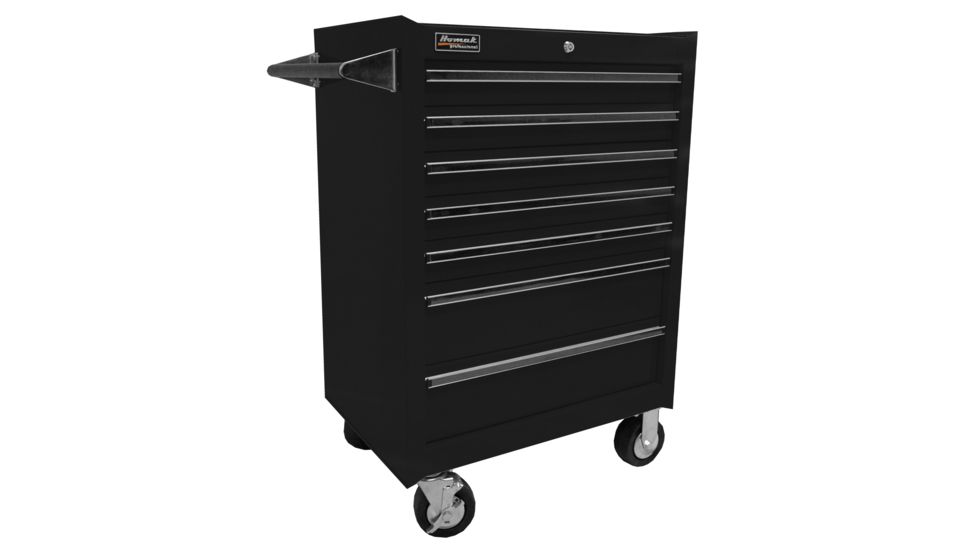 Homak 27in Professional Rolling Cabinet w/ 7 Drawers, Black BK04072601