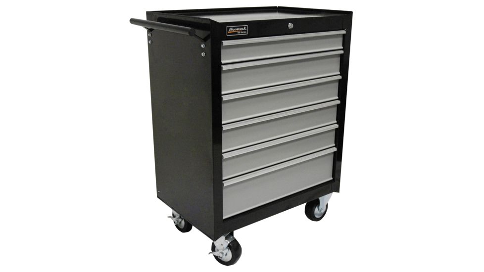 Homak 27in SE Series Rolling Cabinet w/ 6 Drawers, Black And Gray BG04027603