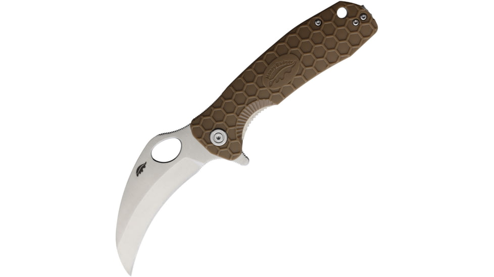 Honey Badger Knives Claw Linerlock Folding Knife, 3.38 satin finish 8Cr13MoV stainless blade, Tan textured GRN handle, HB1102