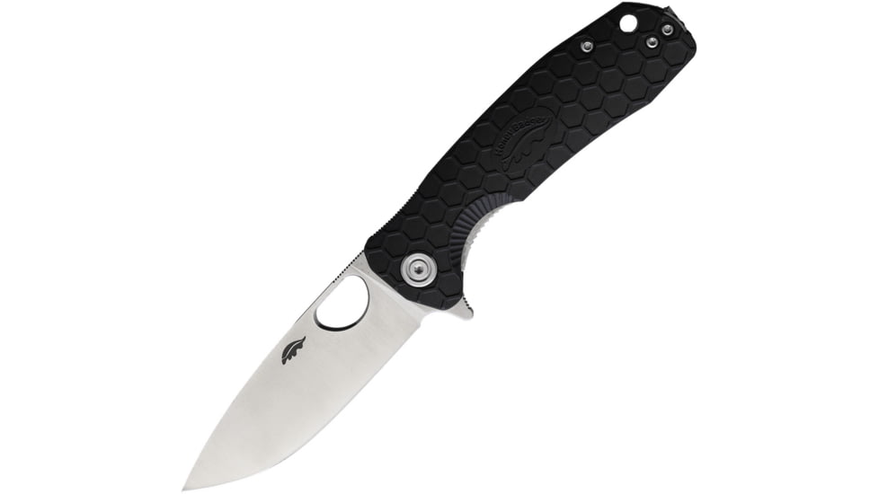 Honey Badger Knives Medium Linerlock Folding Knife, 3.13 satin finish D2 tool steel drop point blade, Black textured GRN handle, HB1016