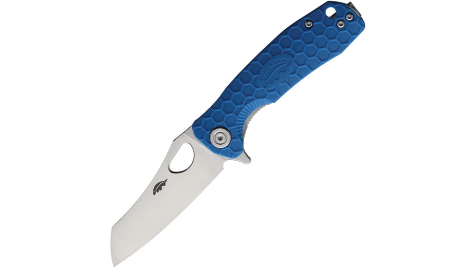Honey Badger Knives Warncleaver Linerlock Folding Knife, 2.75 satin finish 8Cr13MoV stainless blade, Blue textured GRN handle, HB1048