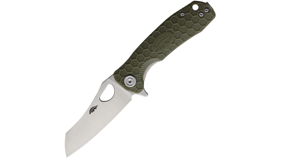 Honey Badger Knives Warncleaver Linerlock Folding Knife, 2.75 satin finish 8Cr13MoV stainless blade, Green textured GRN handle, HB1047