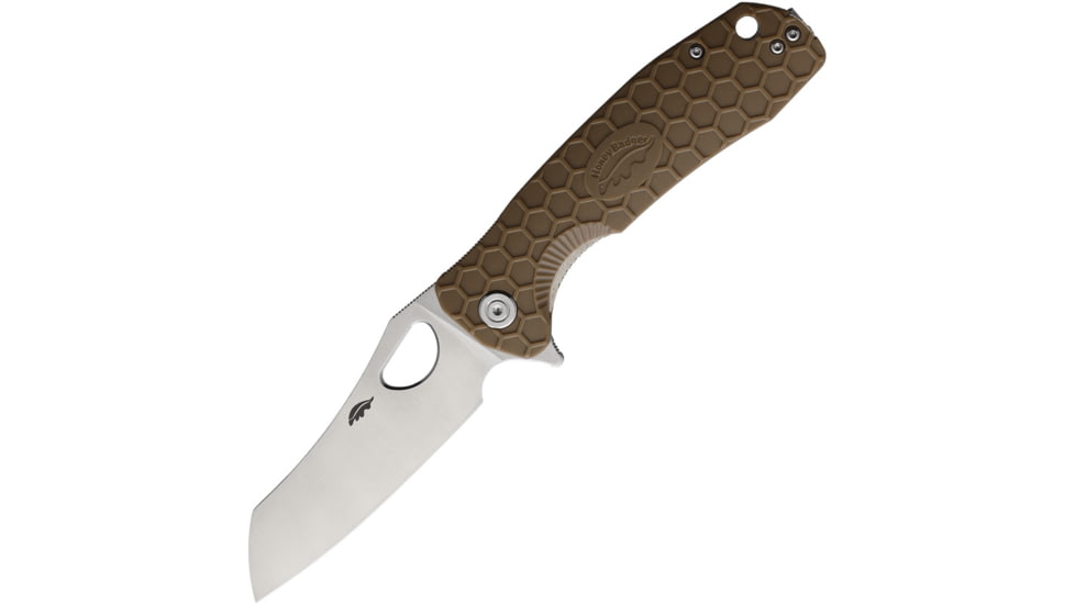 Honey Badger Knives Warncleaver Linerlock Folding Knife, 3.63 satin finish 8Cr13MoV stainless blade, Tan textured GRN handle, HB1032