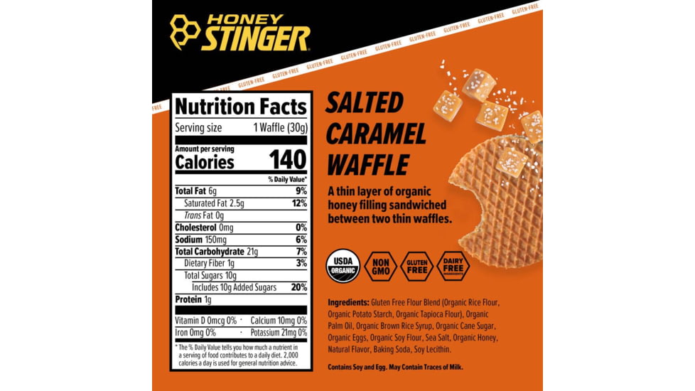 Honey Stinger Gluten Free Organic Waffle, Salted Caramel, 1 oz Pack, 76012