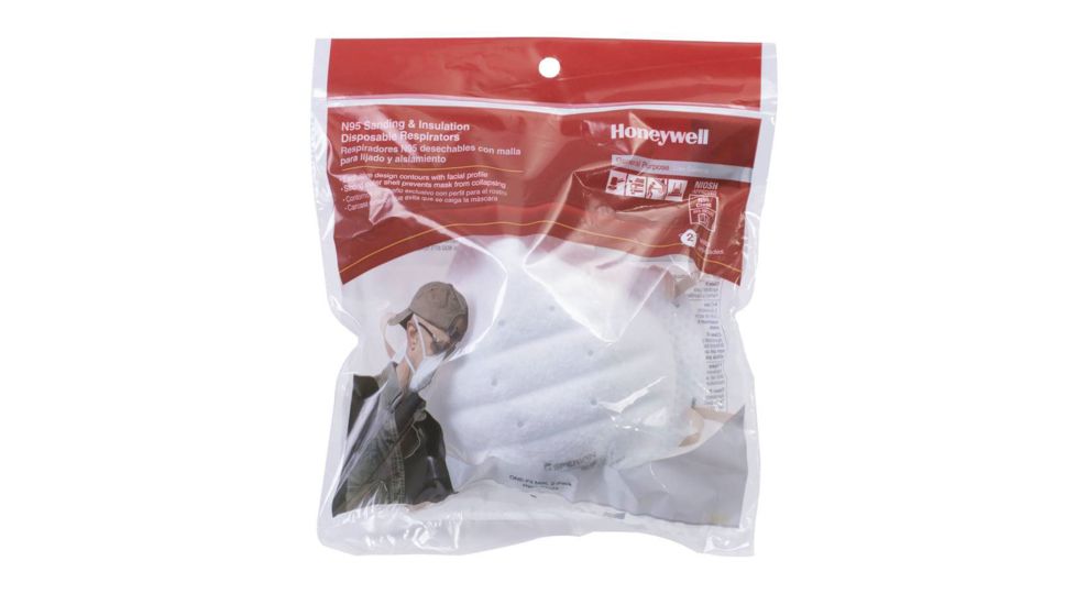 Honeywell Disposable Sanding &amp; Insulation N95 Respirator Mask, 2-Pack, White, One Size, RWS-54024