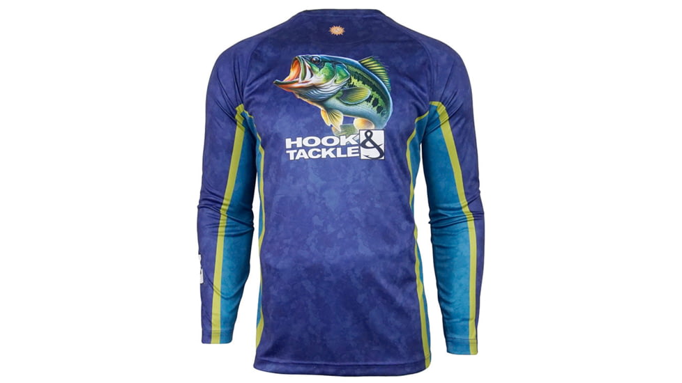 Hook &amp; Tackle Mens Bass Camo L/S UV Fishing Shirt, M0135015L-290-XL