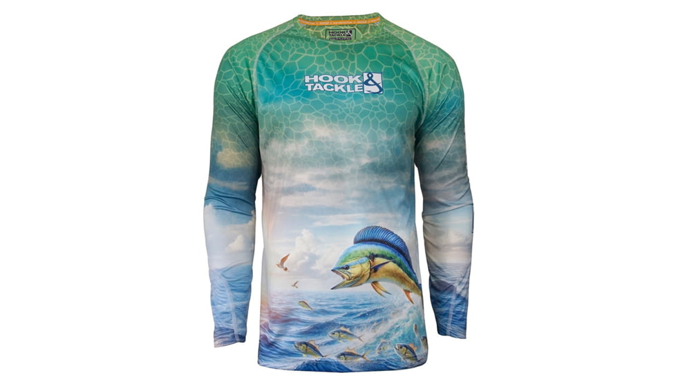 Hook &amp; Tackle Mens Bull Dolphin L/S UV Fishing Shirt, M013002L-440-S