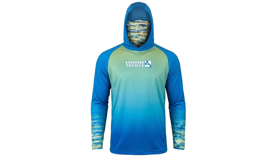 Hook &amp; Tackle Mens Mahi Camo UV Fishing Hoodie Mask L/S, M01301HM-225-2XL