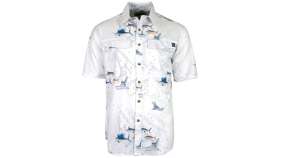 Hook &amp; Tackle Mens Marine Charts UV Vented Fishing Shirt, M01072S-200-M