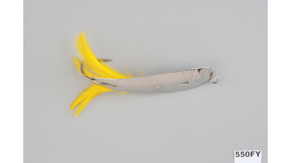 Hopkins Hammered Trolling Spoon with Yellow Feather, Stainless Steel Hook, 5 1/2in 1 3/4 oz, 550FY
