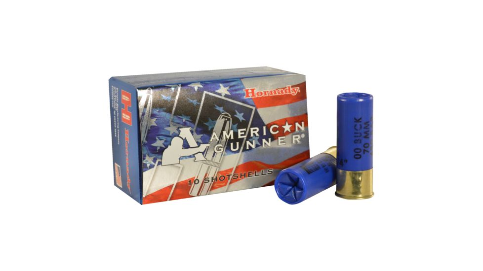 Hornady American Gunner 12 Gauge 8 Pellet 2.75 in #00 Buck Centerfire Shotgun Buckshot Ammo, 10 Rounds, 86274
