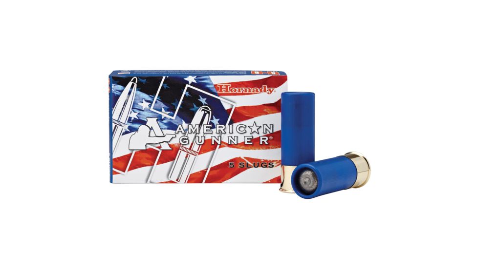 Hornady American Gunner 12 Gauge 1 oz 2.75 in Rifled Slug Centerfire Shotgun Slug Ammo, 5 Rounds, 86231