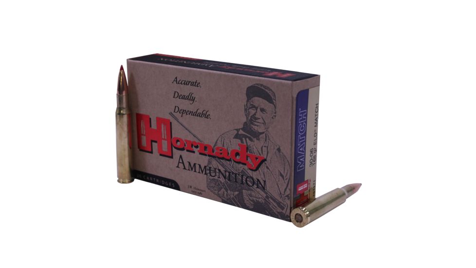 Hornady Vintage Match .30-06 Springfield 168 grain Extremely Low Drag Match Brass Cased Centerfire Rifle Ammo, 20 Rounds, 81171