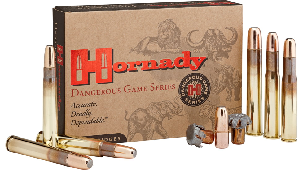 Hornady Dangerous Game .458 Lott 500 grain Dangerous Game eXpanding Bonded Brass Cased Centerfire Rifle Ammo, 20 Rounds, 82614