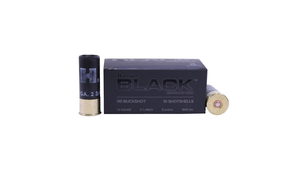 Hornady BLACK 12 Gauge 8 Pellet 2.75 in #00 Buck Centerfire Shotgun Buckshot Ammo, 10 Rounds, 86249