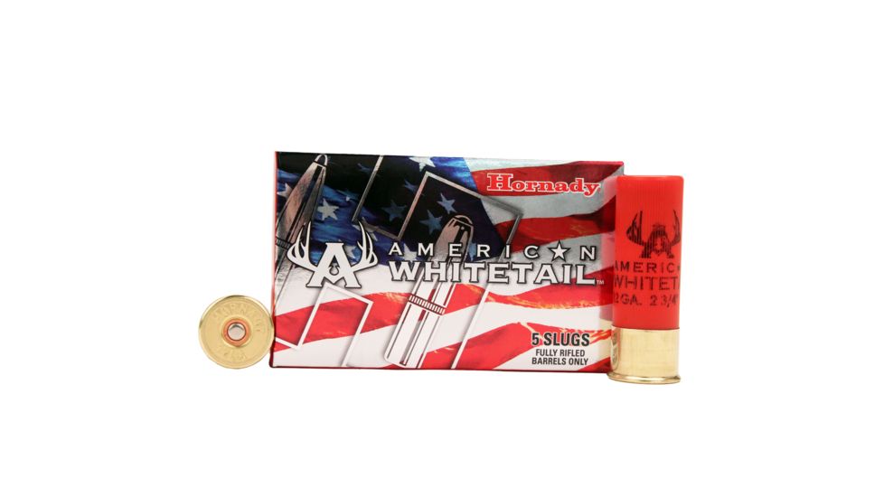 Hornady American Whitetail 12 Gauge 1 oz 2.75 in Rifled Slug Centerfire Shotgun Slug Ammo, 5 Rounds, 86234