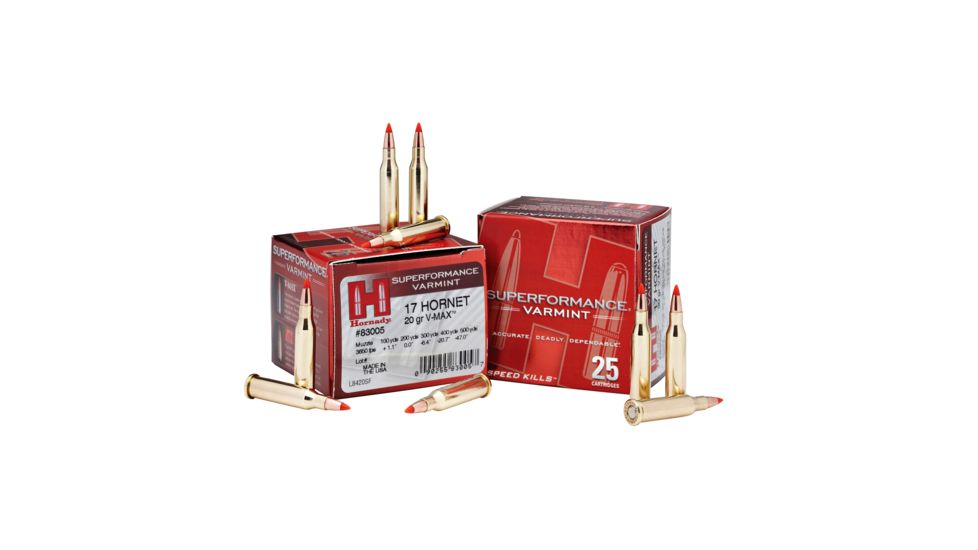 Hornady Superformance .17 Hornet 20 grain V-MAX Brass Cased Centerfire Rifle Ammo, 25 Rounds, 83005
