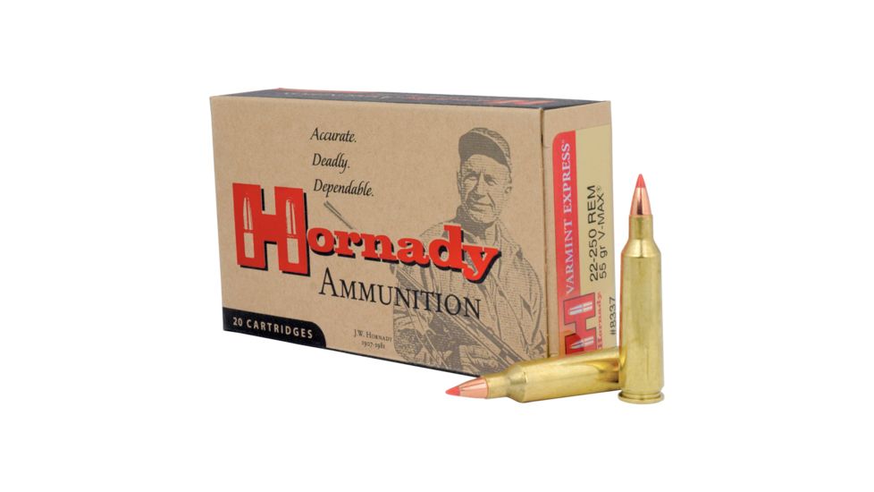 Hornady Varmint Express .22-250 Remington 55 grain V-MAX Brass Cased Centerfire Rifle Ammo, 20 Rounds, 8337