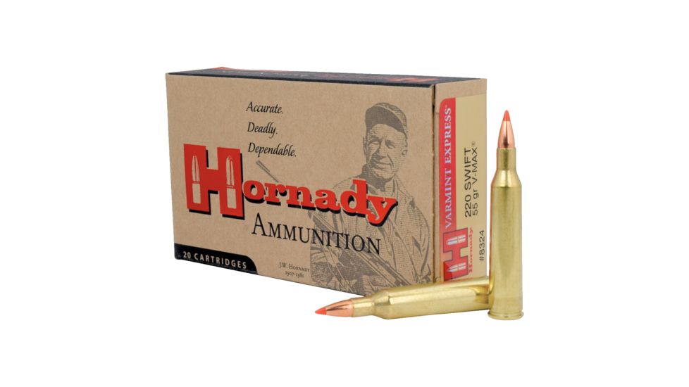 Hornady Varmint Express .220 Swift 55 grain V-MAX Brass Cased Centerfire Rifle Ammo, 20 Rounds, 8324