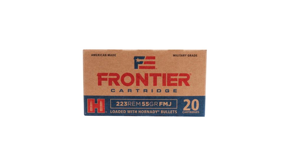 Hornady Frontier .223 Remington 55 grain Full Metal Jacket Brass Cased Centerfire Rifle Ammo, 20 Rounds, FR100