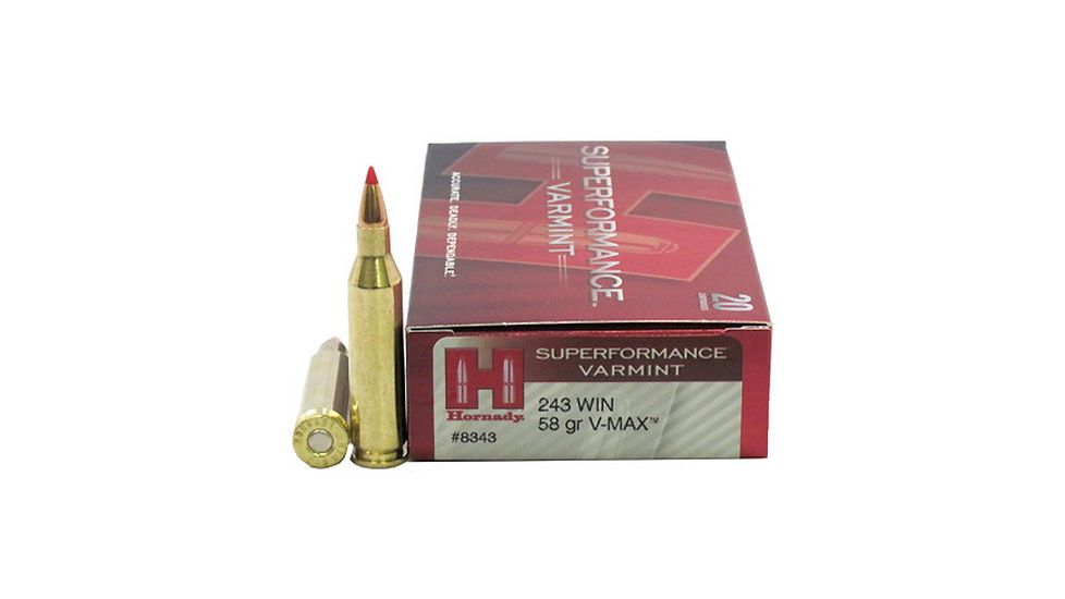 Hornady Superformance .243 Winchester 58 grain V-MAX Brass Cased Centerfire Rifle Ammo, 20 Rounds, 8343