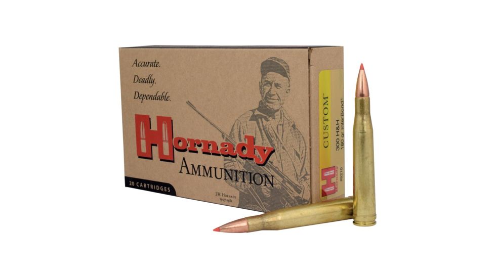 Hornady Custom .300 H&amp;H Magnum 180 grain InterBond Brass Cased Centerfire Rifle Ammo, 20 Rounds, 8210