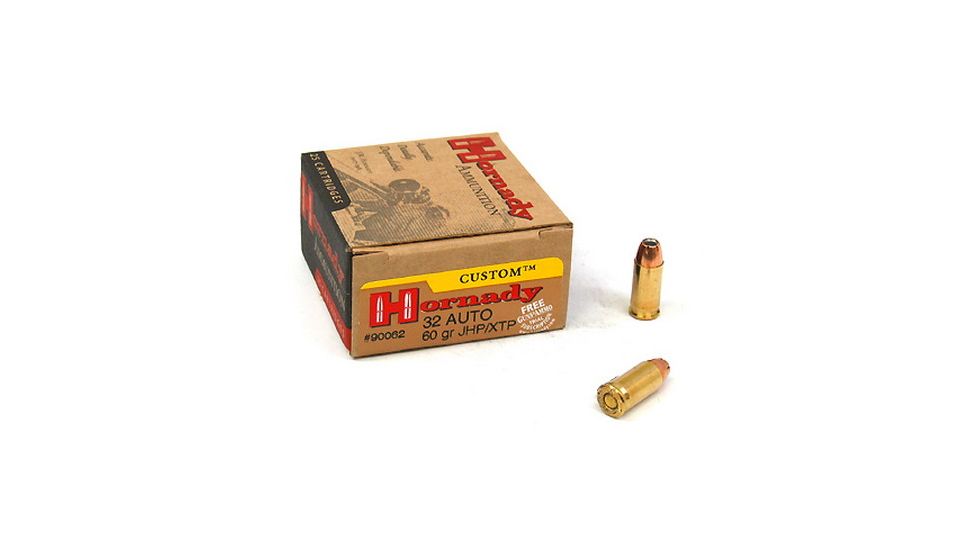 Hornady Custom .32 ACP 60 grain eXtreme Terminal Performance Brass Cased Centerfire Pistol Ammo, 25 Rounds, 90062